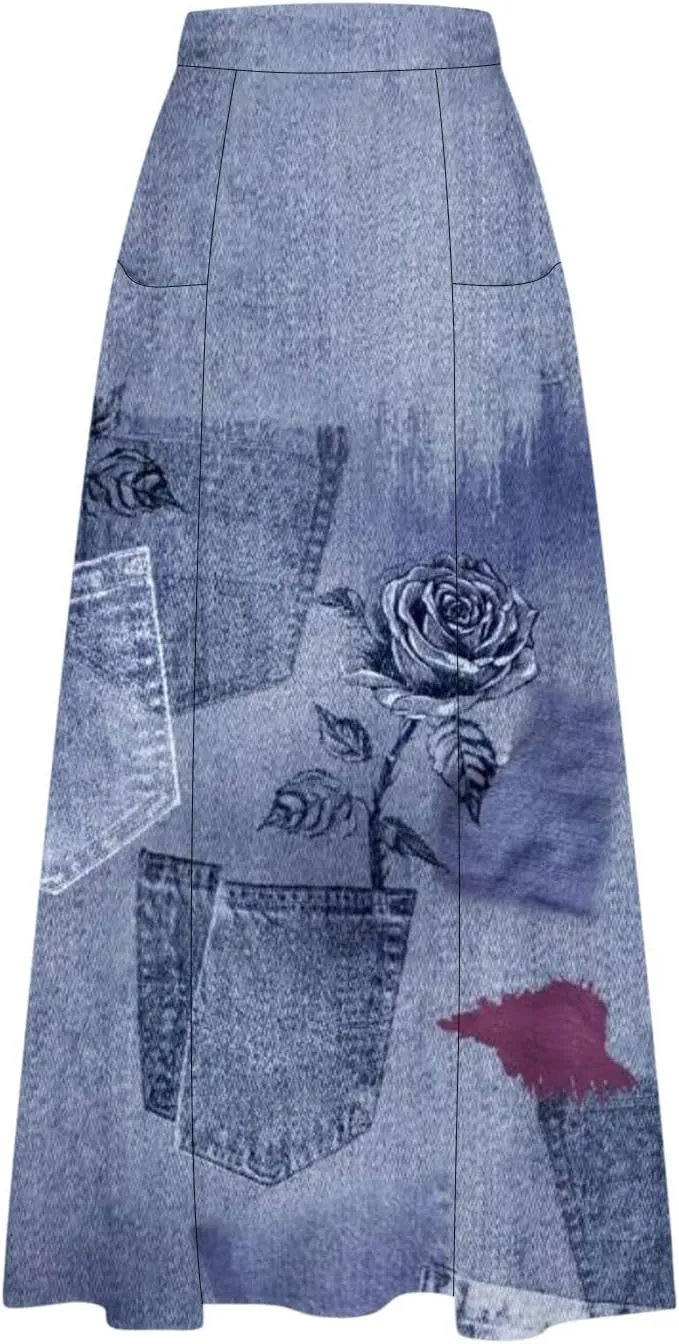 Women's 2025 Summer Printed Long Skirts Trendy Loose Fitted Skirt Pretty High Waist A-Line Maxi Skirt for Ladies