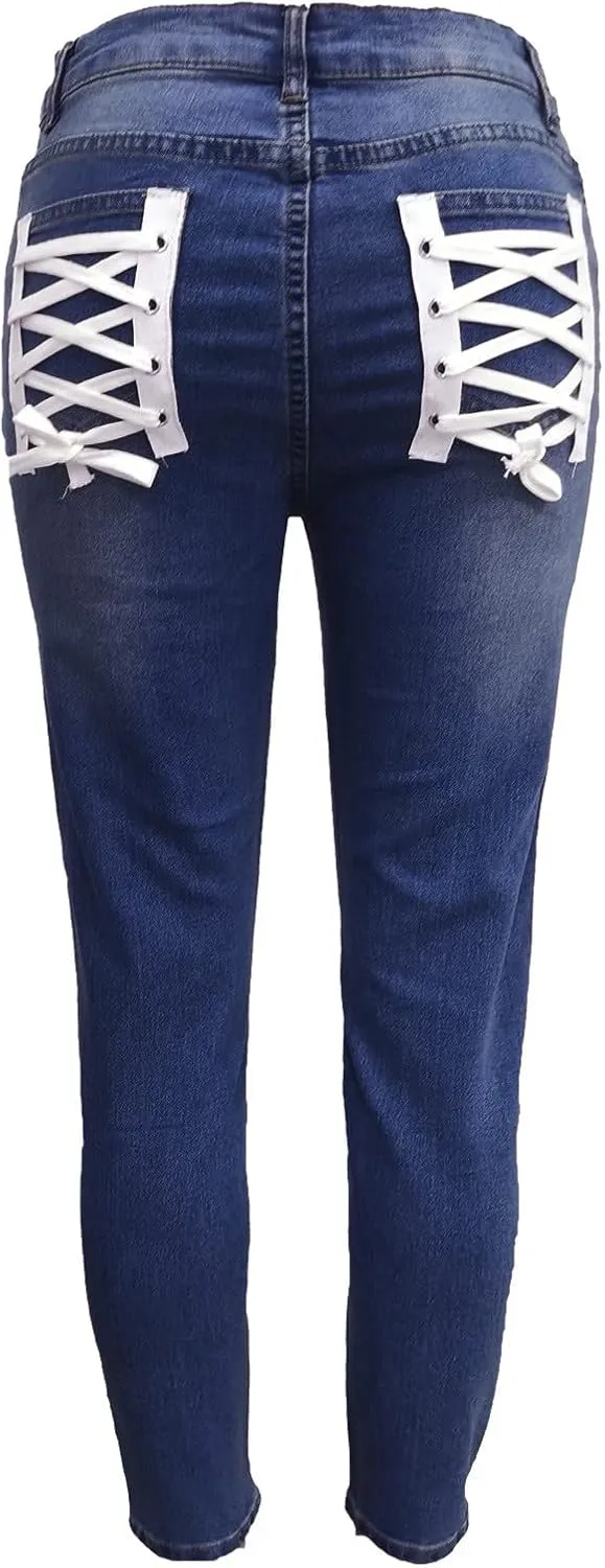 Womens Classic Skinny Jeans Ripped Distressed High Rise Pull On Skinny Leg Slimming Fitted Denim Ankle Jeans Pants