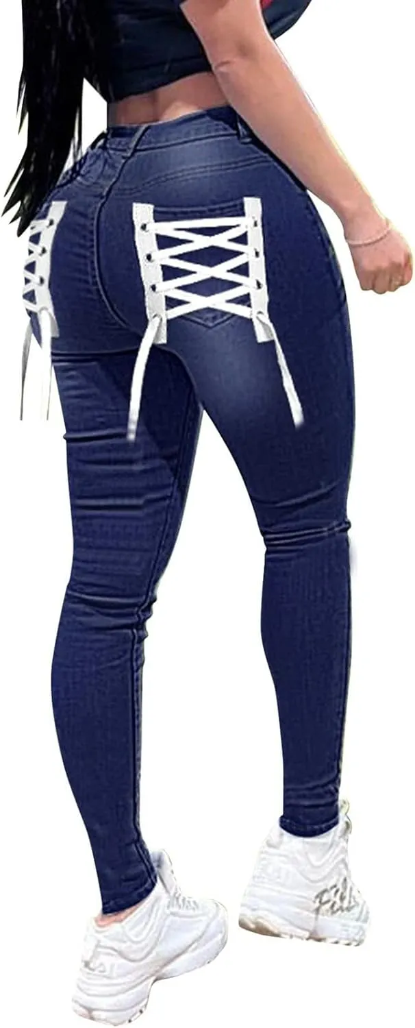 Womens Classic Skinny Jeans Ripped Distressed High Rise Pull On Skinny Leg Slimming Fitted Denim Ankle Jeans Pants
