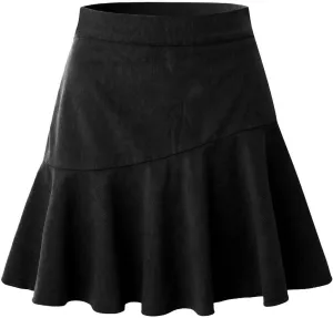 Women's Corduroy Skirt Casual Comfortable High Waist A-Line Short Skirt Basic Solid Ruffle Hem Mini Skirts for Women