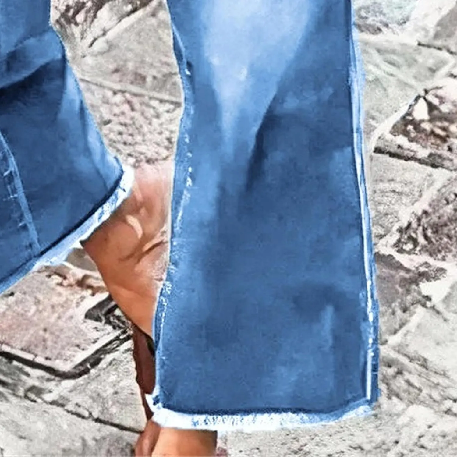 Women's Loose Stretch Jeans Business Mid Rise Wide Leg Casual Pants Fashion Retro Straight Jeans Solid Color