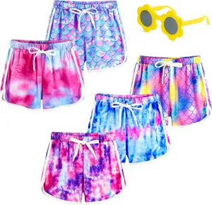 ZukoCert 5 Pack Girls Athletic Shorts with Drawstring,Girls Dolphin Shorts,Dry Running Shorts for Girls in 5-14Years