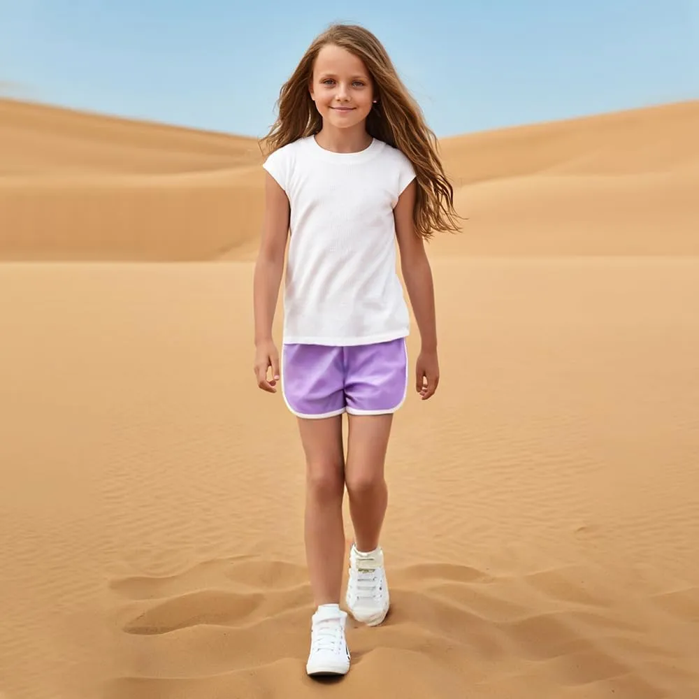 ZukoCert 5 Pack Girls Athletic Shorts with Drawstring,Girls Dolphin Shorts,Dry Running Shorts for Girls in 5-14Years