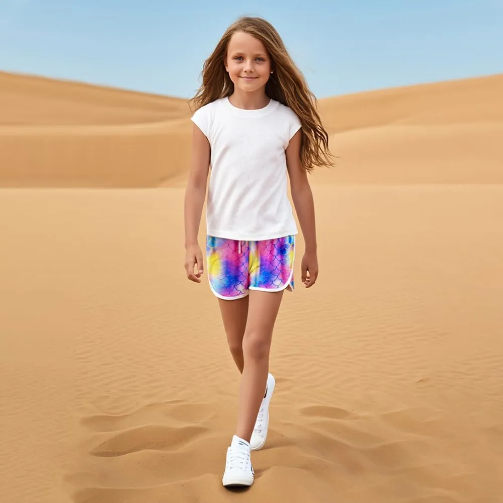 ZukoCert 5 Pack Girls Athletic Shorts with Drawstring,Girls Dolphin Shorts,Dry Running Shorts for Girls in 5-14Years